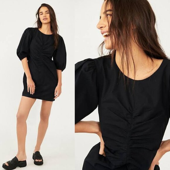 Free People Balloon Sleeves Mini Dress in Black - Picture 1 of 10